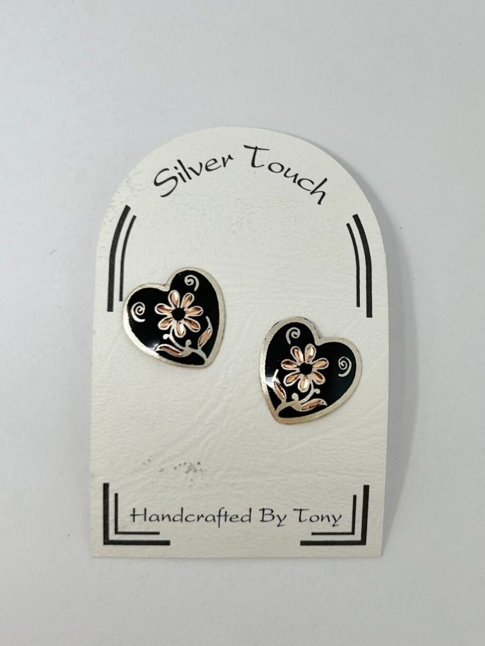 Silver Touch Woman’s Earrings 3/4” Hand Crafted Cut Copper Black Enamel Surgical